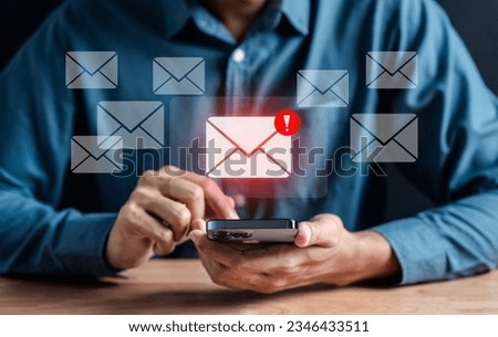Alert Email inbox and spam virus with warning caution for notification on internet letter security protect, junk and trash mail and compromised information.	