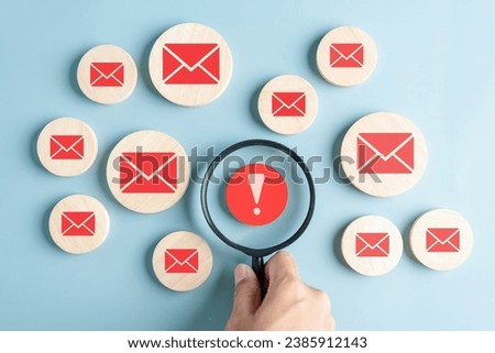 Alert Email inbox and spam virus with warning caution for notification on internet letter security protect, junk and trash mail and compromised information.