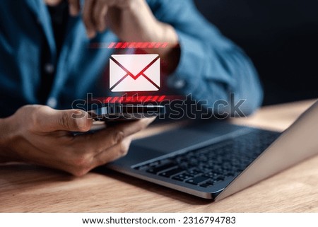 Alert Email spam virus with warning caution for notification on internet letter security protect, junk and trash mail and compromised information.