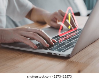 alert system warning red triangle sign network security cyber on a computer network Hack notification system Check for viruses, spyware, malware