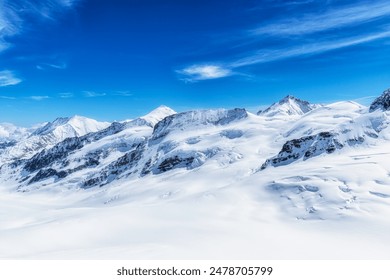 Aletsch Glacier Valley viewed from Jungfraujoch in Sphinx Observatory. Famous landmark view in Switzerland - Powered by Shutterstock