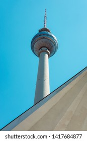 Alex Tv Tower in Berlin on a sunny day.