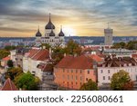 Alexander Nevsky cathedral and Long Herman tower on Toompea hill at sunset, Tallinn, Estonia