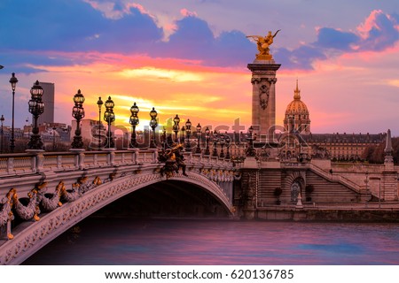 Alexandre III Bridge at amazing sunset - Paris, France