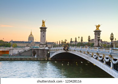 Alexandre III Bridge at sunset,  Paris, France