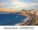 Alexandria seacoast, beautiful sunset view of the Mediterranean sea, Egypt