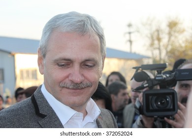 ALEXANDRIA, TELEORMAN, ROMANIA - DECEMBER 2, 2012: Liviu Nicolae Dragnea, Prominent Member Of Social Democratic Party, Meeting People In Town Square, During The Romanian Legislative Election Campaign.