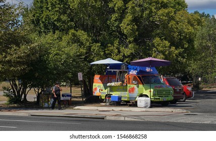 Alexandria, VA / USA - September 24, 2019: Snow Cone Food Truck Parked By The Side Of The Road