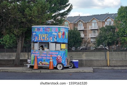 Alexandria, VA / USA - September 24, 2019: Snow Cone Food Truck Parked By The Side Of The Road