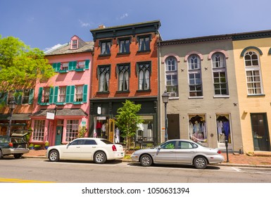 ALEXANDRIA, VIRGINIA, USA - MAY 12, 2009: Historic buildings on Cameron Street in Old Town Alexandria.