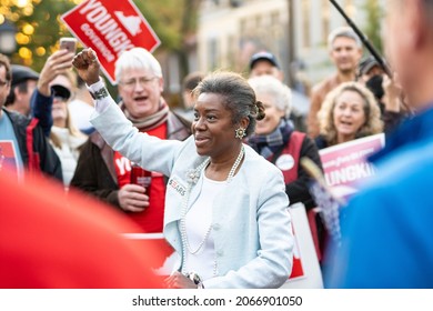 Alexandria, Virginia, USA- October 30th, 2021: Republican candidate for Lieutenant Governor, Winsome Sears speaking to a crowd at a campaign stop in Alexandria.