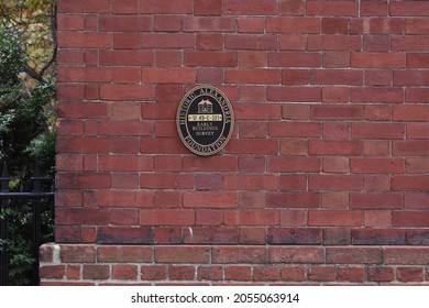 Alexandria, Virginia, USA - October 8, 2021: Historic Alexandria Foundation Plaque on the Wall of the First Presbyterian Meetinghouse in Old Town Alexandria
