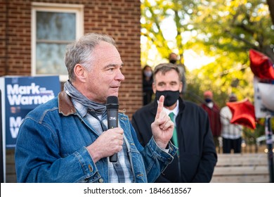 Alexandria, Virginia/USA- November 3rd 2020: Virginia Senator Tim Kaine Introducing Mark Warner At A Campaign Event In Alexandria.