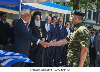 ALEXANDROUPOLI, GREECE-MAY 14, 2018:Greek President Prokopis Pavlopoulos. Selebration Of Alexandroupoli Independence Day Parade.  