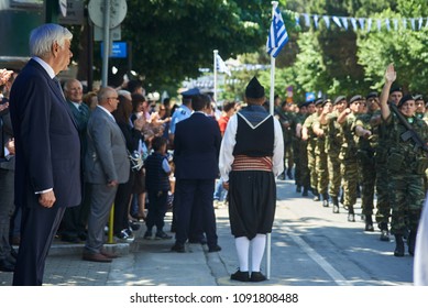 ALEXANDROUPOLI, GREECE-MAY 14, 2018:Greek President Prokopis Pavlopoulos. Selebration Of Alexandroupoli Independence Day Parade.  