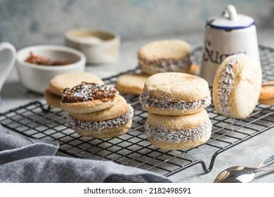 Alfajores: Traditional Peruvian cookies filled with caramel - Shutterstock ID 2182498591
