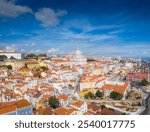 Alfama district and National Pantheon also called Santa Engracia Church, in Lisbon, Portugal. Aerial drone view