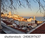 The Alfama Neighborhood seen from Miradouro de Santa Luzia at Sunset - Lisbon, Portugal