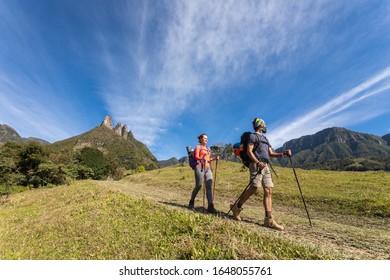ALFREDO WAGNER / Santa Catarina / BRAZIL - 06/25/2019: Backpacker on a trail in the mountain region in southern Brazil, in the city of Alfredo Wagner in Santa Catarina. - Shutterstock ID 1648055761