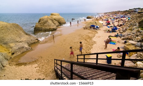 Algarve Gale beach full of tourists.