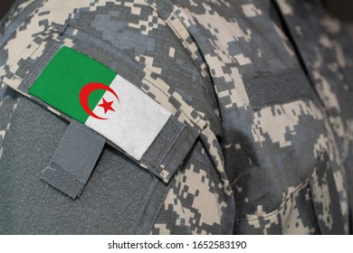 Algeria Army Uniform Patch Flag On Soldiers Arm. Military Concept.