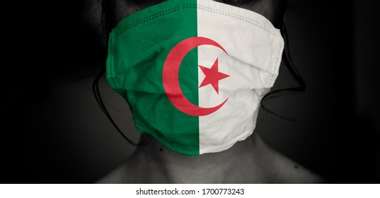  Algeria Flag   Print On Doctor's Mask,  Coronavirus Pandemic Concept