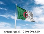 Algeria flag waving at cloudy sky background. the People