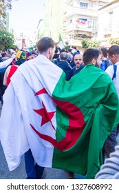 Algiers, Algeria - March 01 2019 : Important Peaceful Demonstrations In The Algerian Capital; Algiers, Protesting The Candidacy Of The Current President For His 5th Term And Calls For Major Political 