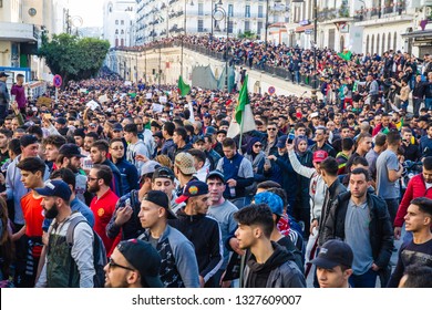 Algiers, Algeria - March 01 2019 : Important Peaceful Demonstrations In The Algerian Capital; Algiers, Protesting The Candidacy Of The Current President For His 5th Term And Calls For Major Political 