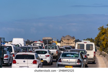 Algiers - Algeria, March 18, 2021: Back View Of Traffic Jam On The Highway 