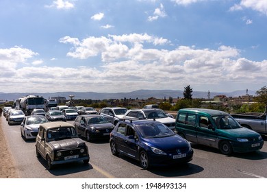 Algiers - Algeria, March 18, 2021: Front View Of Traffic Jam On The Highway 