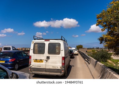 Algiers - Algeria, March 18, 2021: Back View Of Traffic Jam On The Highway 