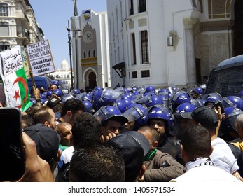 Algiers, Algeria - May 17 2019 :  Demonstrations And Clashes Between Citizens And Police Forces Near The Central Post Office Of Algiers (known As 