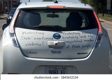 ALGONQUIN, ILLINOIS - August 9, 2020: Democrat Writings On Car During Presidential Campaign 2020