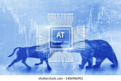 Algorithmic trading. Investment and Trading Concept. Bull and bear background