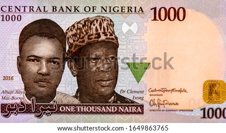 Alhaji Aliyu Mai-Bornu and Dr. Clement Isong, Portrait from Nigeria 1000 Naira 2005-2010 Banknotes. 