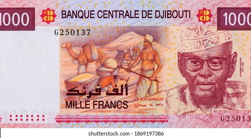 Ali Ahmed Oudoum (1913-1988). Camel. Sand Mining. Portrait From Djibouti 1,000 Francs 2005 Banknotes.  
