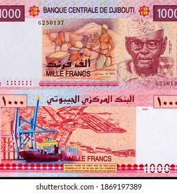 Ali Ahmed Oudoum (1913-1988). Camel. Sand Mining. Portrait From Djibouti 1,000 Francs 2005 Banknotes.  
