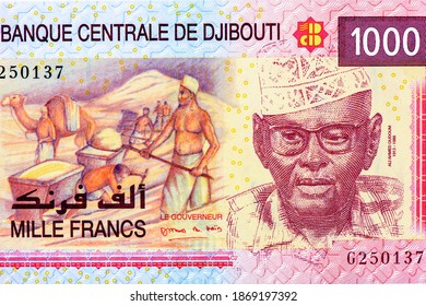 Ali Ahmed Oudoum (1913-1988). Camel. Sand Mining. Portrait From Djibouti 1,000 Francs 2005 Banknotes.  
