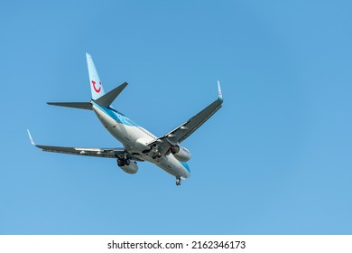 Alicante, Costa Blanca, Spain - 05,23,2022  A New Boeing 737-800 Aircraft Of The Airline Tui On Your Approach Route Over The Airport In Alicante.