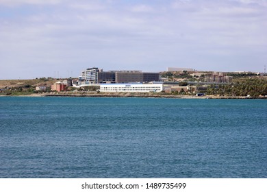 Alicante, Spain, 05-29-2019 - Panoramic view from the sea of ​​the trademark registration office in Alicante EUIPO