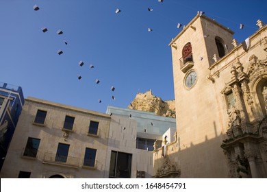 ALICANTE, SPAIN - 15 October, 2019:  Museum Of Contemporary Art Of Alicante (MACA) And Basilica Santa Maria In Alicante