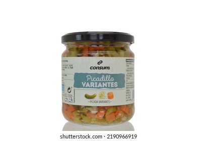 Alicante, Spain - August 16, 2022: Picadilla Variantes (diced Pickles, Cauliflower And Carrots) A Consum Product Distributed By Comercial Rioverde, SA In Logrono (La Rioja).