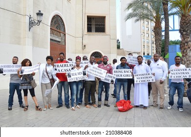 ALICANTE, SPAIN - May 14: Assn Of Nigerians Protest For Support Against Boko Haram That's Claimed Responsibility For Abducting Over 200 Girls From A School In Chibok, Nigeria. Alicante May 14, 2014.