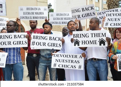 ALICANTE, SPAIN - May 14: Assn Of Nigerians Protest With Locals Against Boko Haram That's Claimed Responsibility For Abducting Over 200 Girls From A School In Chibok, Nigeria. Alicante May 14, 2014. 