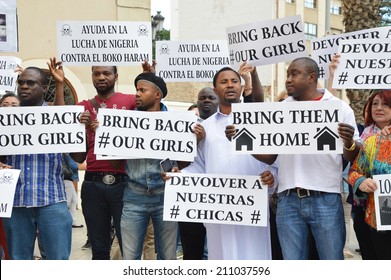 ALICANTE, SPAIN - May 14: Assn Of Nigerians Chanting For Support Against Boko Haram That's Claimed Responsibility For Abducting Over 200 Girls From A School In Chibok, Nigeria. Alicante May 14, 2014. 