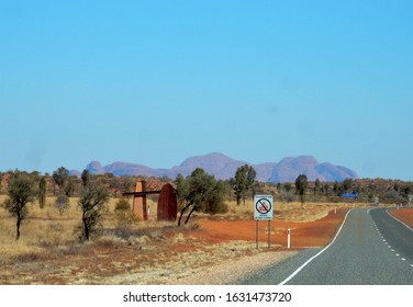 Alice Springs, Australia - August 9, 2019: Fire Warning Sign Along Lasseter Highway