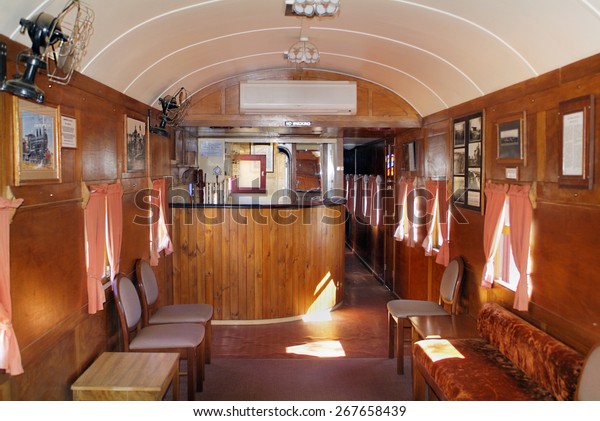 ALICE SPRINGS, AUSTRALIA - MARCH 02: Saloon\
wagon with bar of the old Ghan railway in Ghan museum, on March 02,\
2008 in Alice Springs,\
Australia