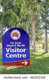 ALICE SPRINGS, AUSTRALIA - March 23, 2013. Direction Arrow Sign To Visitor Centre Of The School Of The Air, Giving Education Via Telecommunication To Children In Remote Outback Areas. 