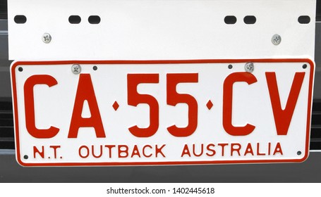 ALICE SPRINGS, AUSTRALIA - November 24, 2017. Number Plate Of Australian Car From Northern Territory (NT) Outback Australia In Close Up. 